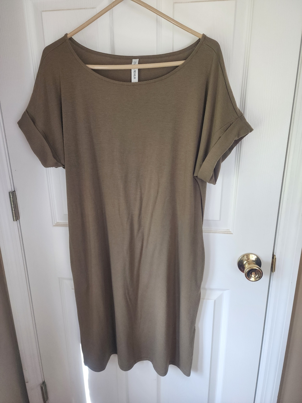 Zenana Outfitters Olive Rolled-Sleeve Tee Dress